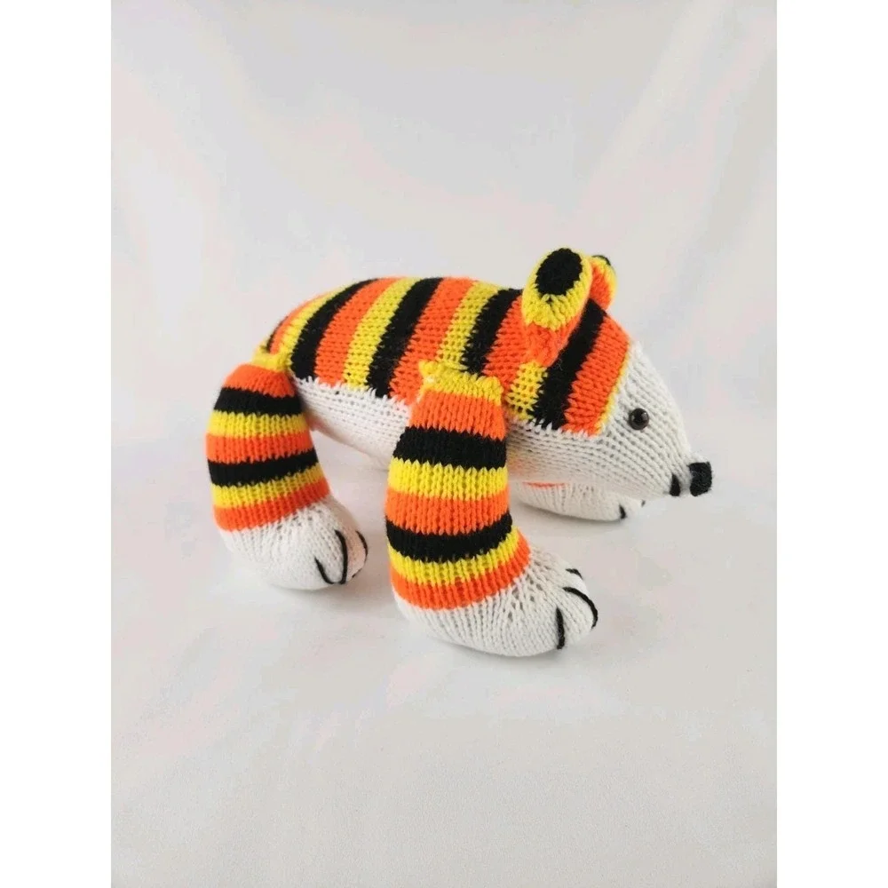 CROCHETED handmade knitted Chunky‎ Knit tiger cub Calico Cat Striped Bear plush